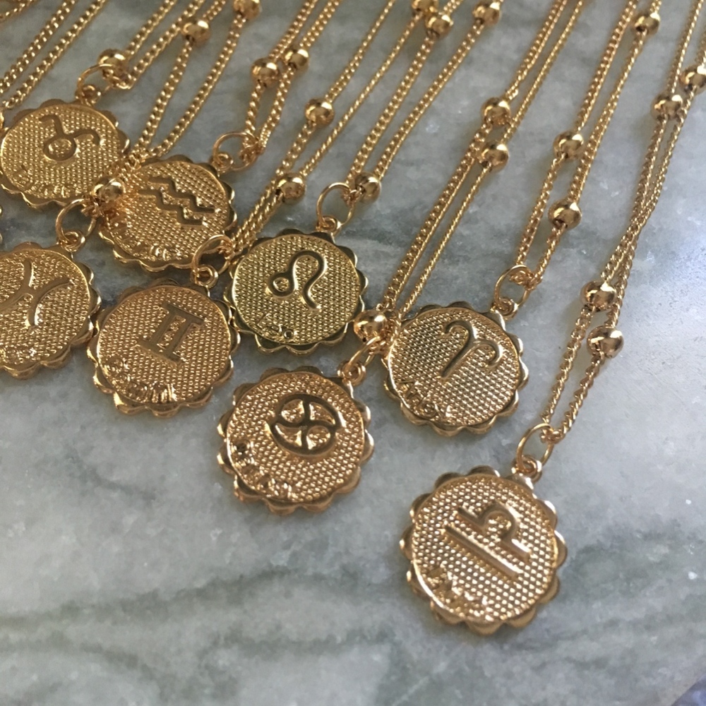 Zodiac Sign Astrological Beaded Gold Necklace - Picture 12 of 12